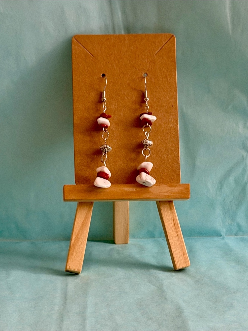 Hand-assembled Pink and Red Bead Drop Earrings